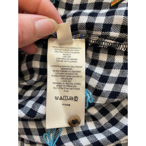 Urban Outfitters Pilcro Womens Small Button Up Gingham Black White Embroidered - Picture 7 of 11